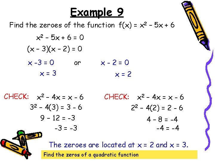 Example 9 Find the zeroes of the function f(x) = x 2 – 5