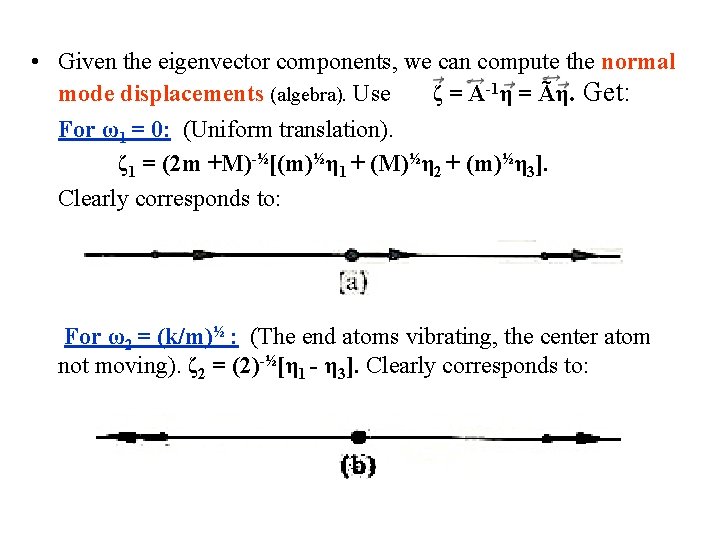  • Given the eigenvector components, we can compute the normal mode displacements (algebra).
