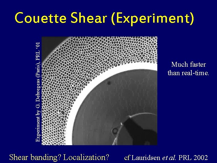 Experiment by G. Debregeas (Paris), PRL ‘ 01 Couette Shear (Experiment) Shear banding? Localization?
