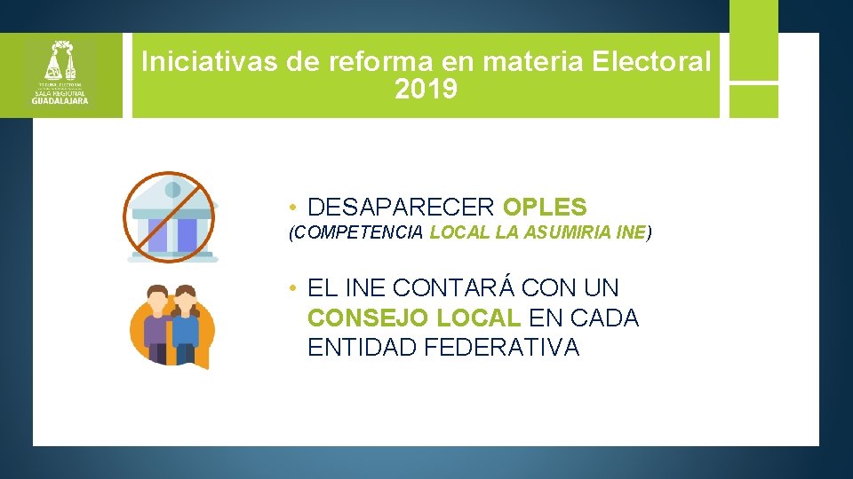 Iniciativas de reforma en materia Electoral 2019 • DESAPARECER OPLES (COMPETENCIA LOCAL LA ASUMIRIA