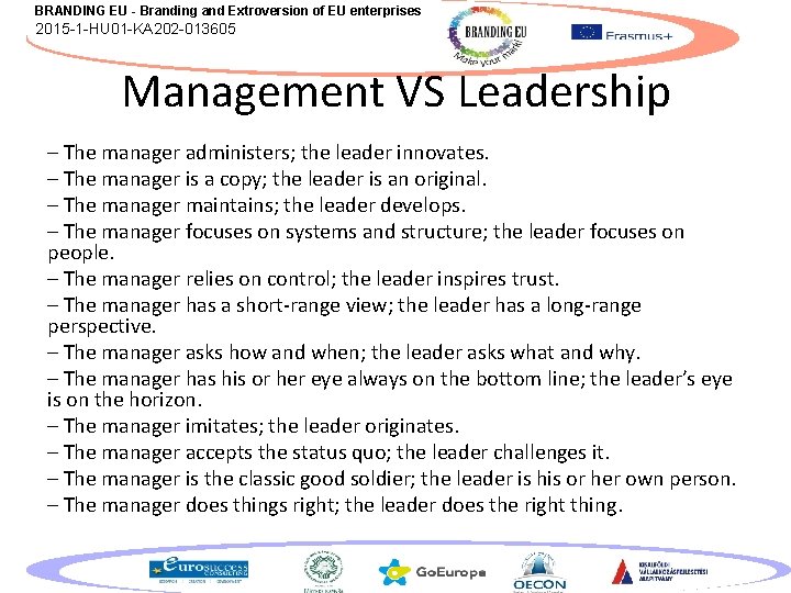 BRANDING EU - Branding and Extroversion of EU enterprises 2015 -1 -HU 01 -KA