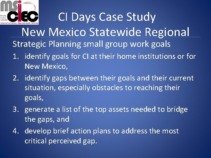 CI Days Case Study New Mexico Statewide Regional Strategic Planning small group work goals