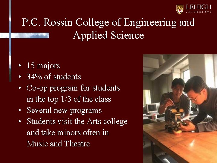 P. C. Rossin College of Engineering and Applied Science • 15 majors • 34%