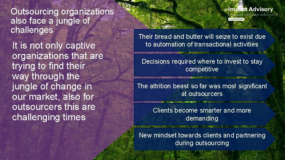 Outsourcing organizations also face a jungle of challenges It is not only captive organizations