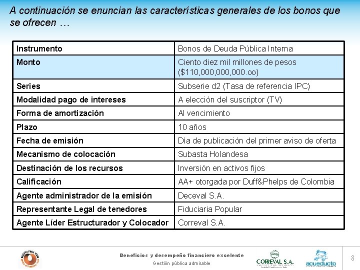 A continuación se enuncian las características generales de los bonos que se ofrecen …