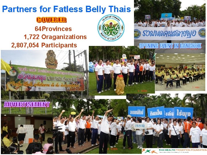 Partners for Fatless Belly Thais 64 Provinces 1, 722 Oraganizations 2, 807, 054 Participants