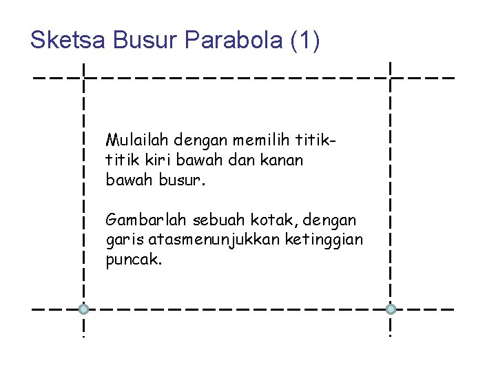 Sketsa Busur Parabola (1) Mulailah dengan memilih titik kiri bawah dan kanan bawah busur.