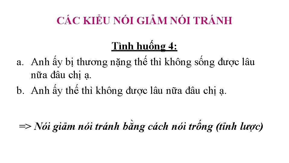 CÁC KIỂU NÓI GIẢM NÓI TRÁNH Tình huống 4: a. Anh ấy bị thương