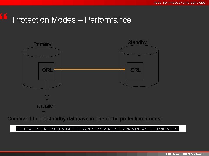 } HSBC TECHNOLOGY AND SERVICES Protection Modes – Performance Primary ORL Standby SRL COMMI