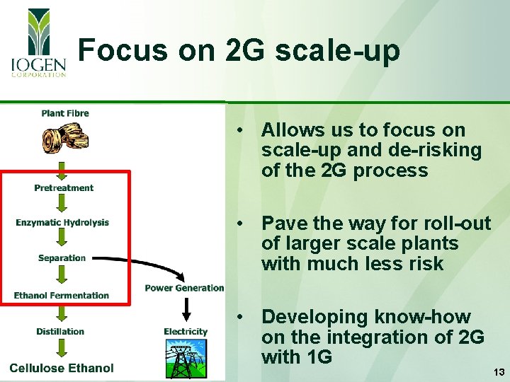 Focus on 2 G scale-up • Allows us to focus on scale-up and de-risking