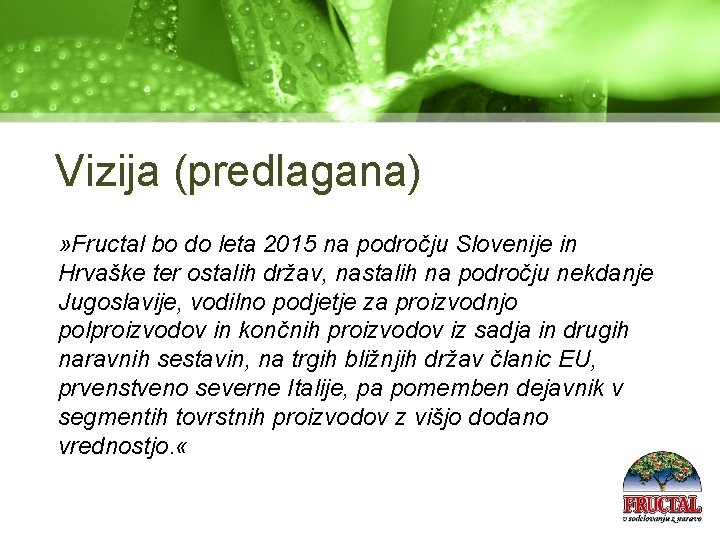 Vizija (predlagana) » Fructal bo do leta 2015 na področju Slovenije in Hrvaške ter