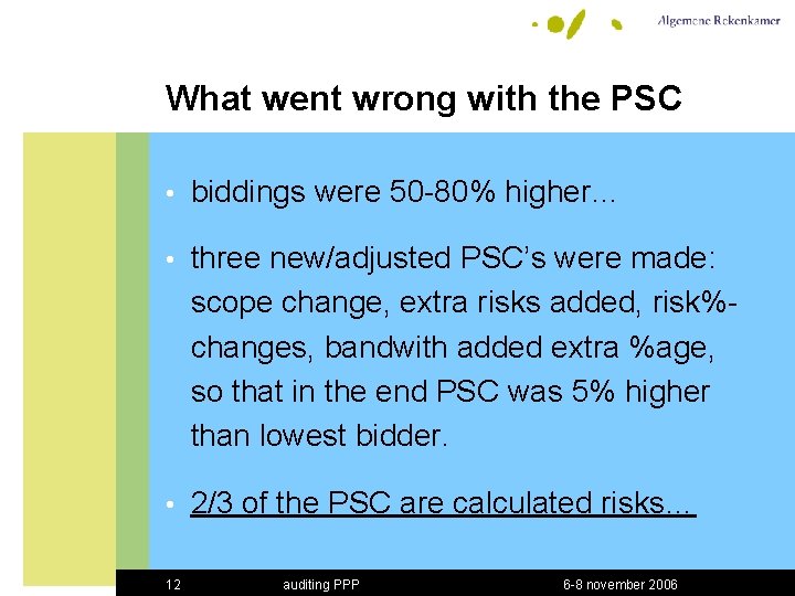 What went wrong with the PSC • biddings were 50 -80% higher… • three