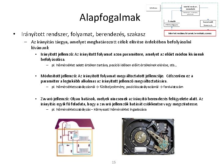 Alapfogalmak • Irányított rendszer, folyamat, berendezés, szakasz – Az irányítás tárgya, amelyet meghatározott célok