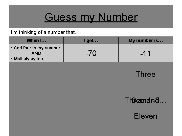 Guess my Number I’m thinking of a number that… When I… I get… My