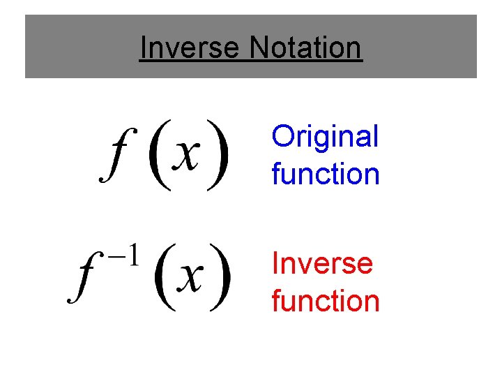 Inverse Notation Original function Inverse function 