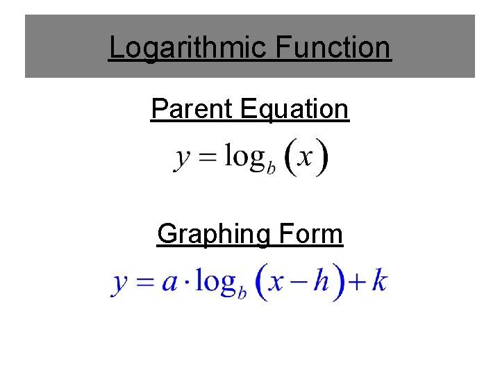 Logarithmic Function Parent Equation Graphing Form 