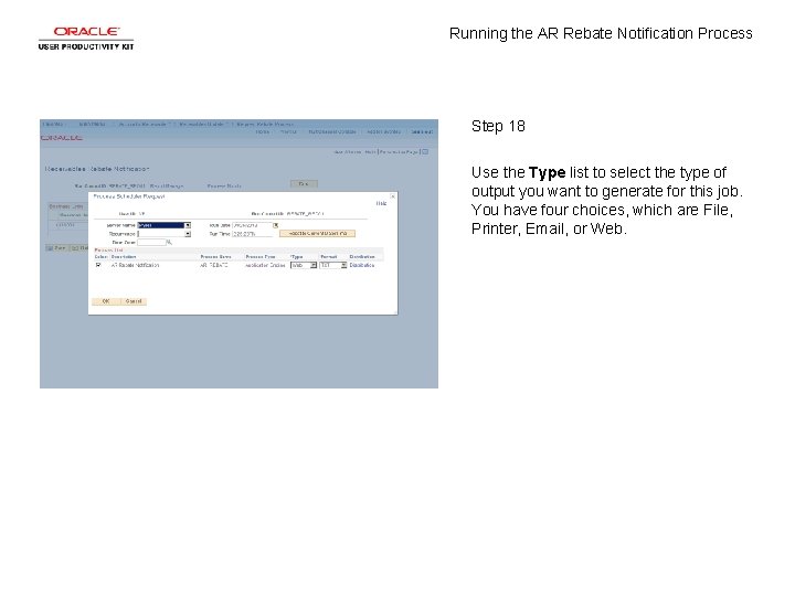 Running the AR Rebate Notification Process Step 18 Use the Type list to select