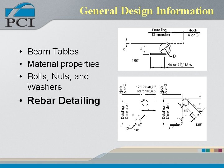 General Design Information • Beam Tables • Material properties • Bolts, Nuts, and Washers