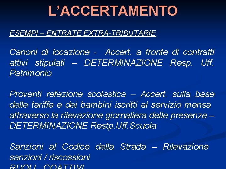 L’ACCERTAMENTO ESEMPI – ENTRATE EXTRA-TRIBUTARIE Canoni di locazione - Accert. a fronte di contrattivi