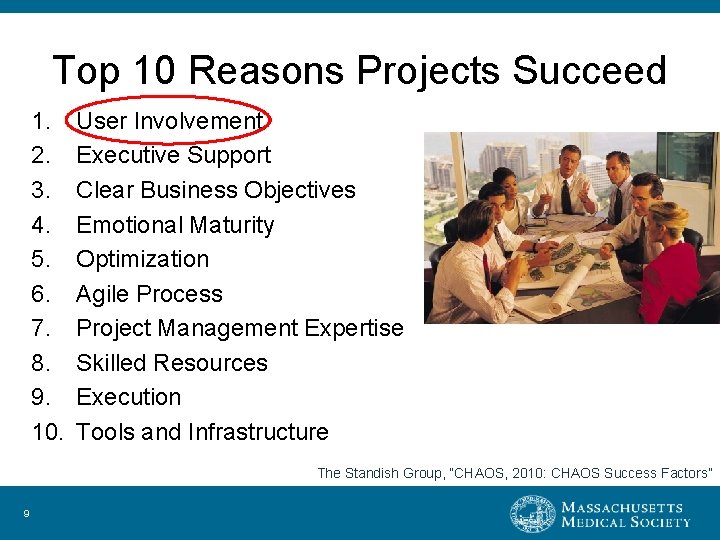 Top 10 Reasons Projects Succeed 1. 2. 3. 4. 5. 6. 7. 8. 9.