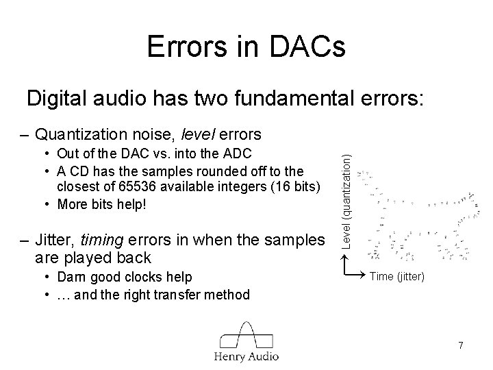 Errors in DACs Digital audio has two fundamental errors: • Out of the DAC