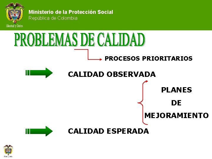 Ministerio de la Protección Social República de Colombia PROCESOS PRIORITARIOS CALIDAD OBSERVADA PLANES DE