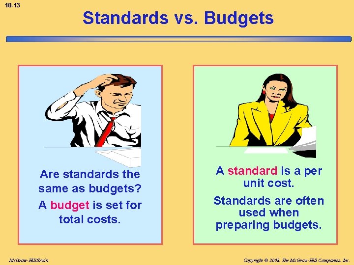10 -13 Standards vs. Budgets Are standards the same as budgets? A budget is