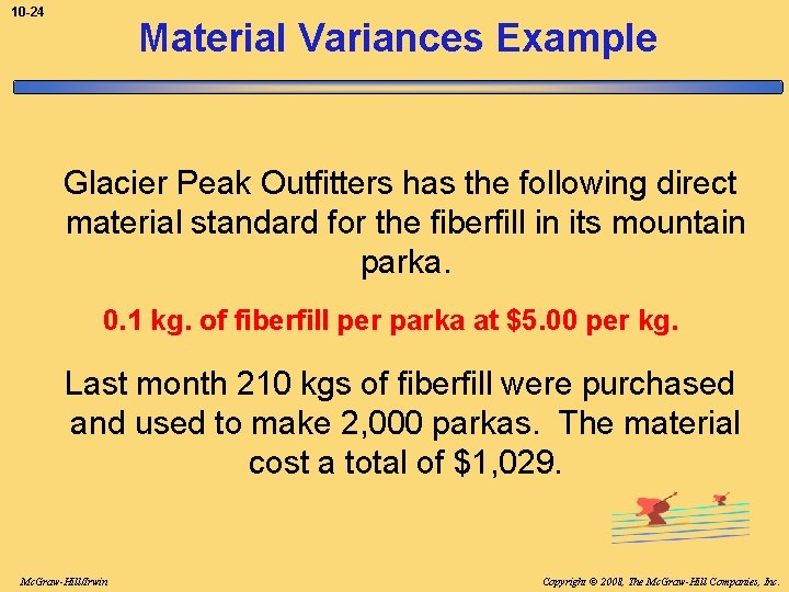 10 -24 Material Variances Example Glacier Peak Outfitters has the following direct material standard