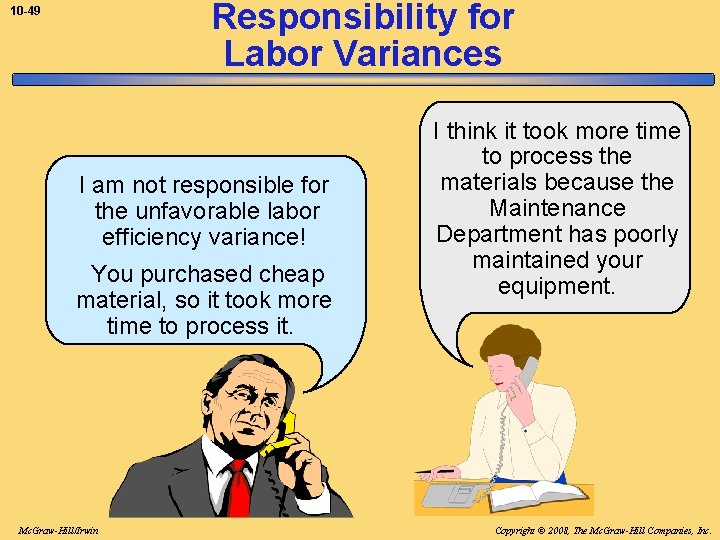 Responsibility for Labor Variances 10 -49 I am not responsible for the unfavorable labor