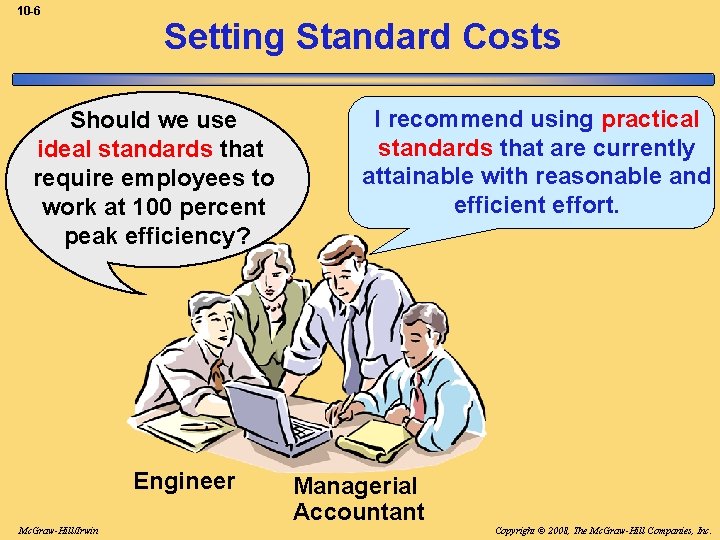 10 -6 Setting Standard Costs Should we use ideal standards that require employees to