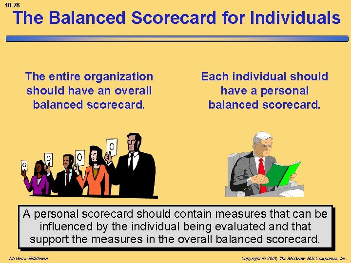 10 -76 The Balanced Scorecard for Individuals The entire organization should have an overall