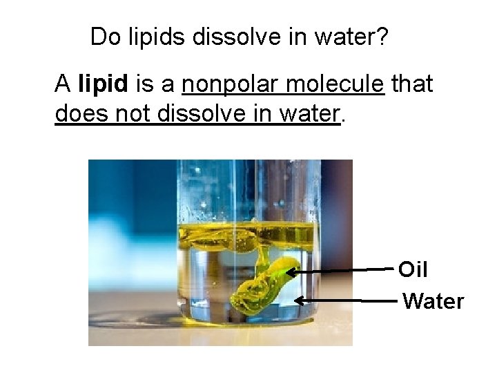 Do lipids dissolve in water? A lipid is a nonpolar molecule that does not