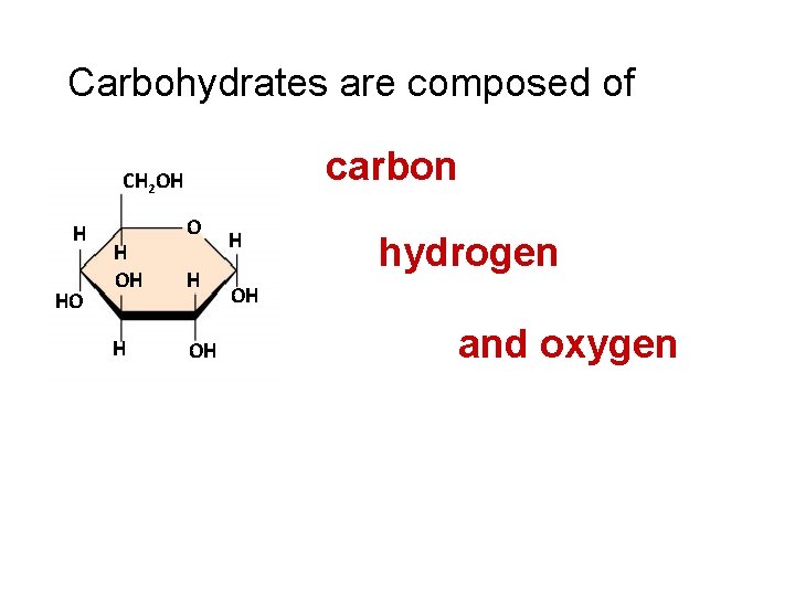 Carbohydrates are composed of carbon CH 2 OH H HO H OH H hydrogen