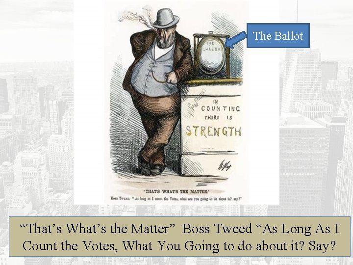 The Ballot “That’s What’s the Matter” Boss Tweed “As Long As I Count the