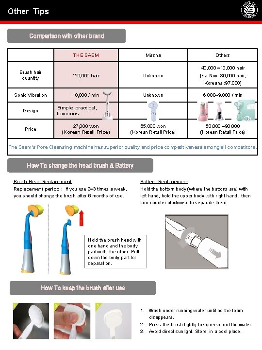 Other Tips Comparison with other brand THE SAEM 150, 000 hair Sonic Vibration 10,