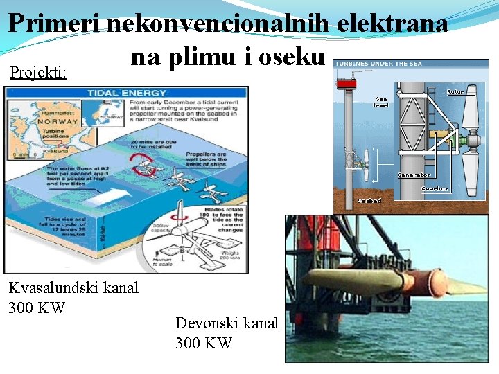 Primeri nekonvencionalnih elektrana na plimu i oseku Projekti: Kvasalundski kanal 300 KW Devonski kanal