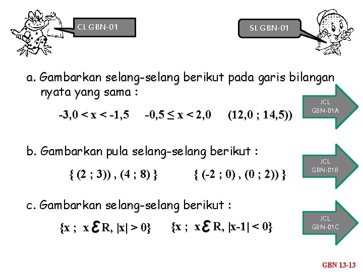 CL GBN-01 SL GBN-01 a. Gambarkan selang-selang berikut pada garis bilangan nyata yang sama