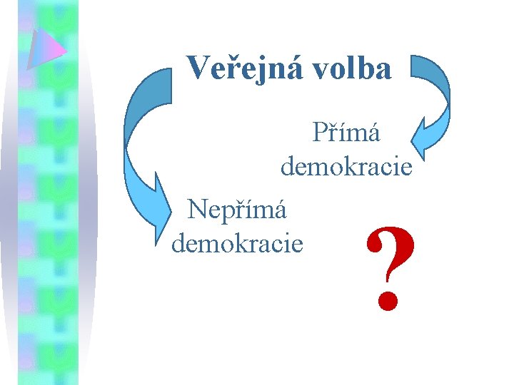 Veřejná volba Přímá demokracie Nepřímá demokracie ? 