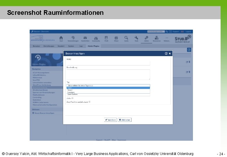Screenshot Rauminformationen © Guersoy Yalcin, Abt. Wirtschaftsinformatik I - Very Large Business Applications, Carl