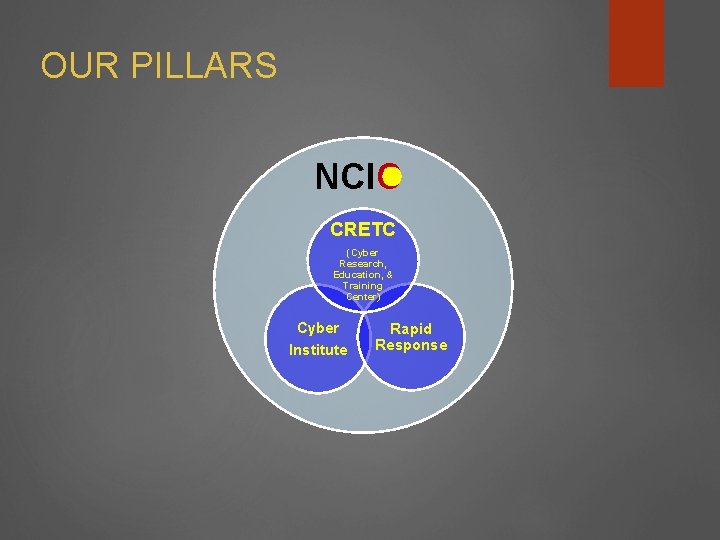OUR PILLARS NCIC CRETC (Cyber Research, Education, & Training Center) Cyber Institute Rapid Response