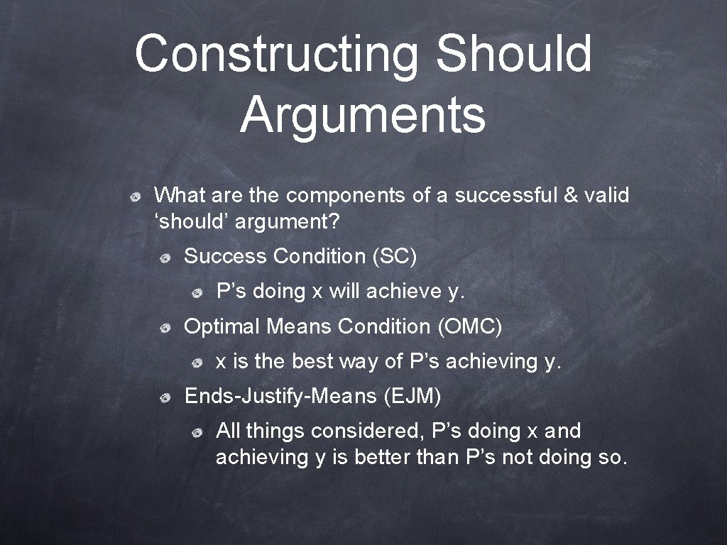 Constructing Should Arguments What are the components of a successful & valid ‘should’ argument?