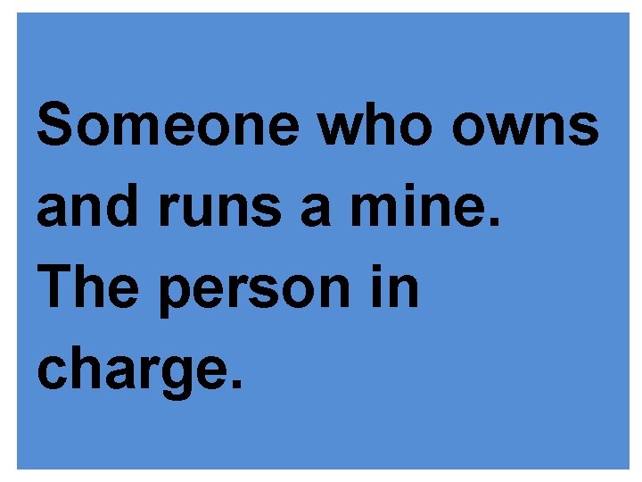 Someone who owns and runs a mine. The person in charge. 