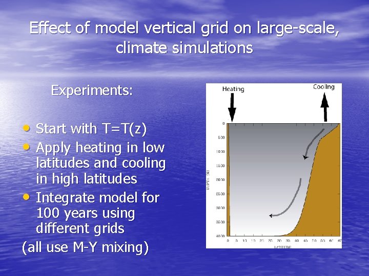 Effect of model vertical grid on large-scale, climate simulations Experiments: • Start with T=T(z)