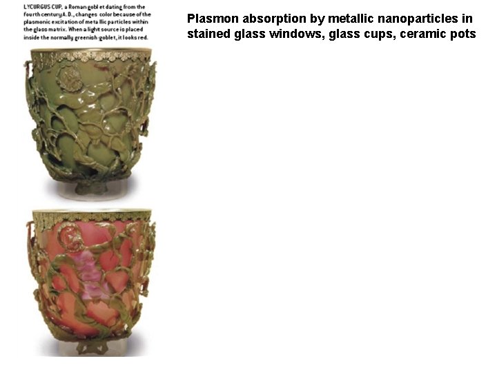 Plasmon absorption by metallic nanoparticles in stained glass windows, glass cups, ceramic pots 
