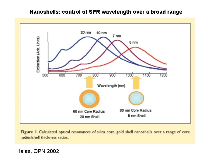 Nanoshells: control of SPR wavelength over a broad range Halas, OPN 2002 