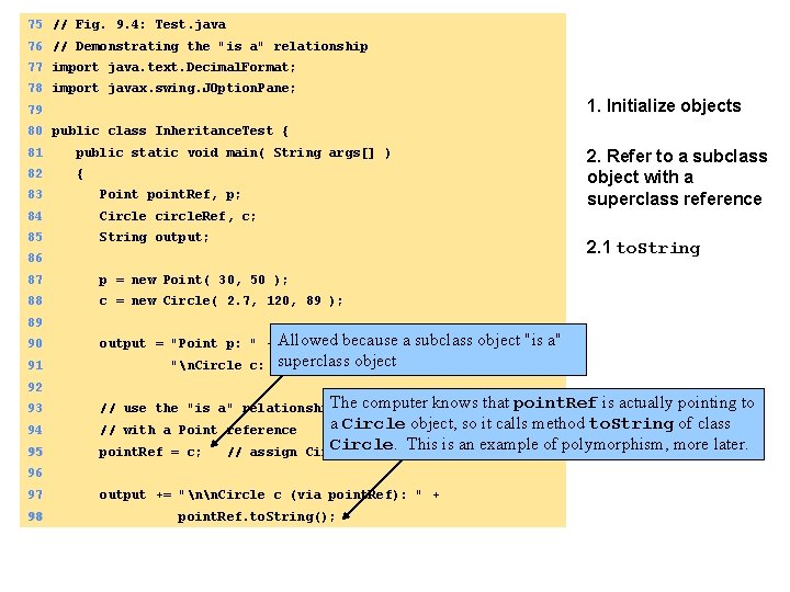 75 // Fig. 9. 4: Test. java 76 // Demonstrating the "is a" relationship