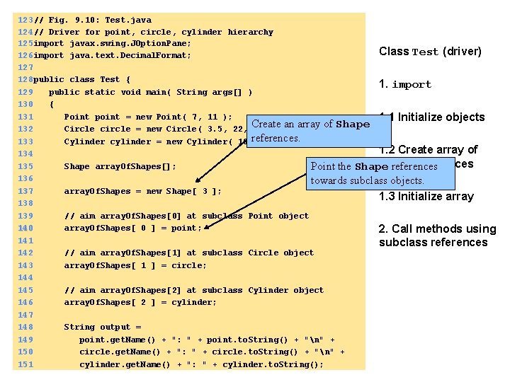 123 // Fig. 9. 10: Test. java 124 // Driver for point, circle, cylinder