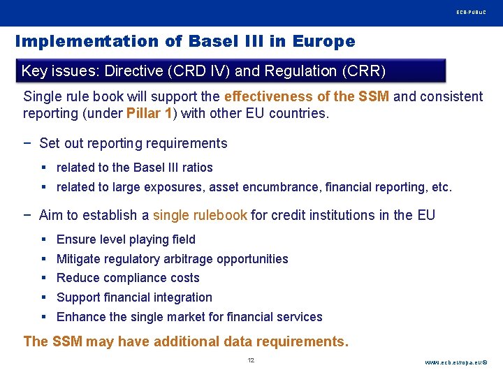 Rubric ECB-PUBLIC Implementation of Basel III in Europe Key issues: Directive (CRD IV) and Rubric ECB-PUBLIC Implementation of Basel III in Europe Key issues: Directive (CRD IV) and