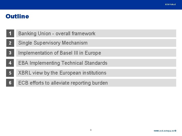 Rubric ECB-PUBLIC Outline 1 Banking Union - overall framework 2 Single Supervisory Mechanism 3 Rubric ECB-PUBLIC Outline 1 Banking Union - overall framework 2 Single Supervisory Mechanism 3
