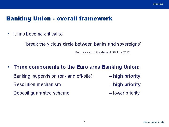 Rubric ECB-PUBLIC Banking Union - overall framework • It has become critical to “break Rubric ECB-PUBLIC Banking Union - overall framework • It has become critical to “break